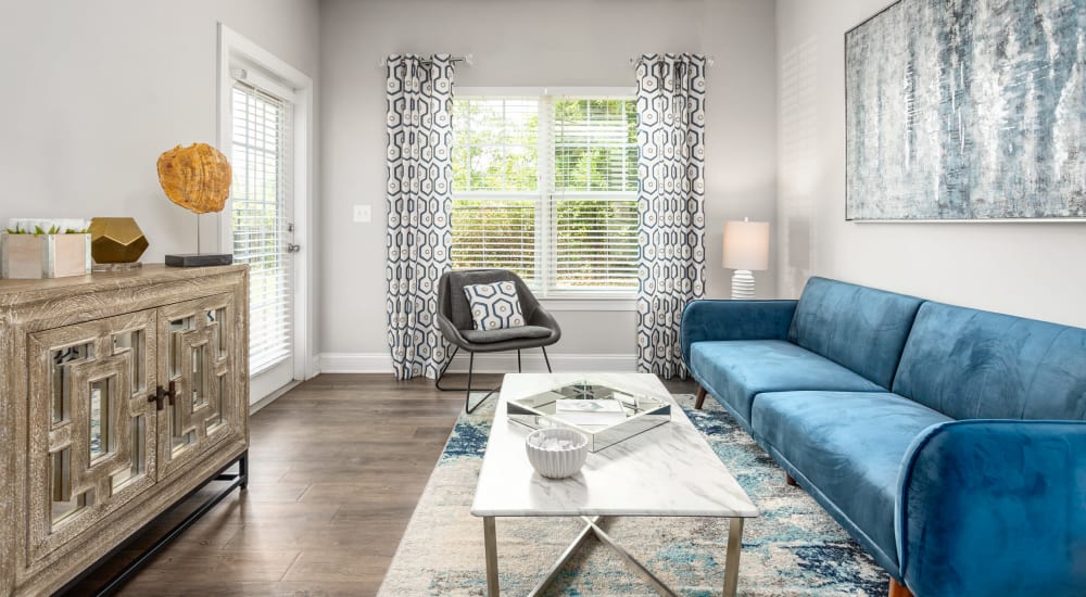 A furnished apartment living room at Retreat at the Park in Burlington, North Carolina