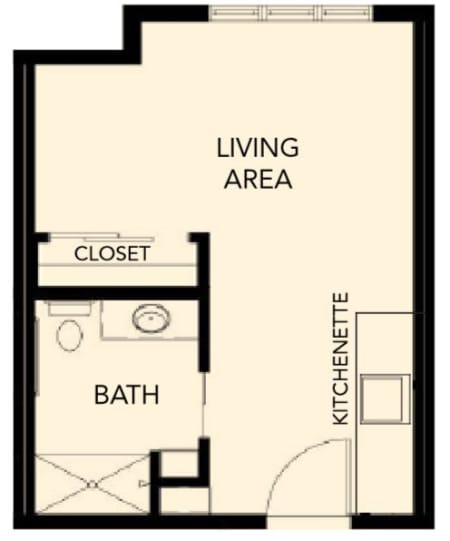 Assisted living studio II at The Palisades at Broadmoor Park in Colorado Springs, Colorado