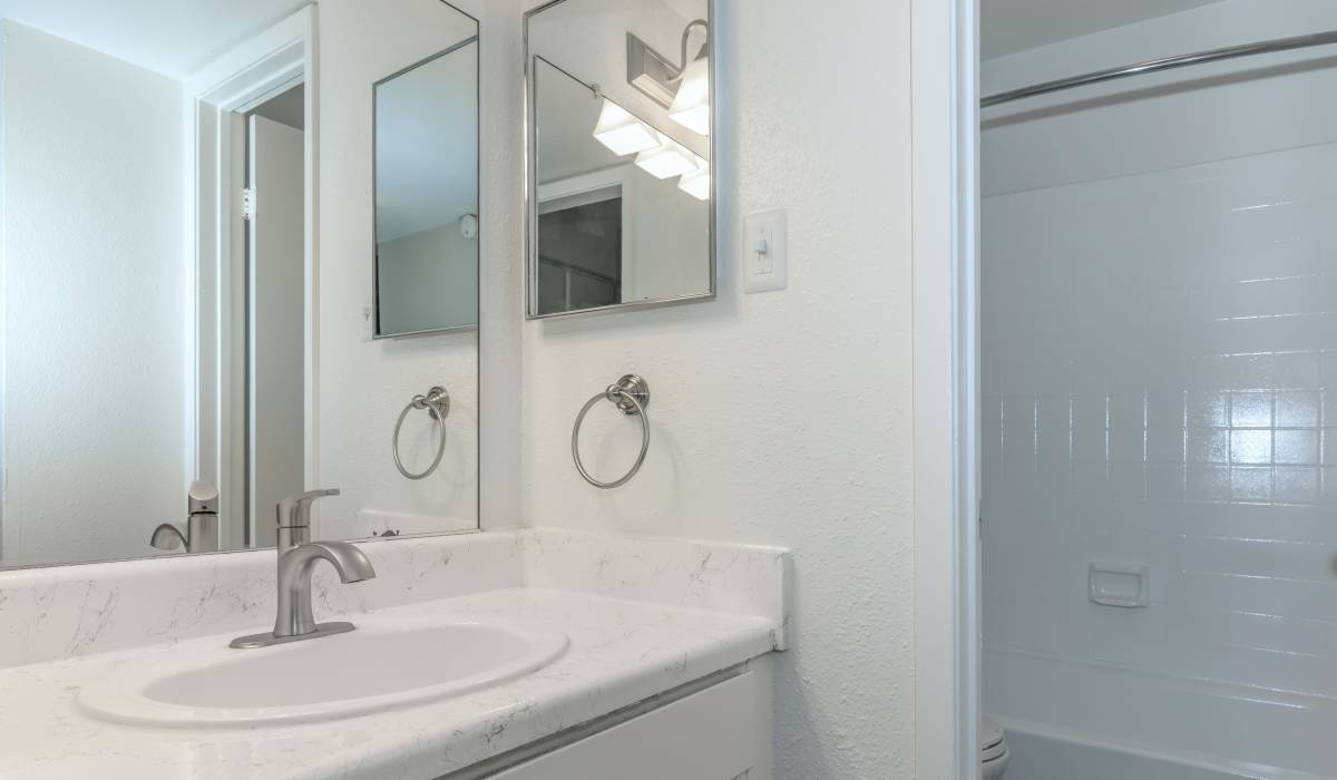 Bright bathroom at Costa Mesa Apartments in Houston, Texas