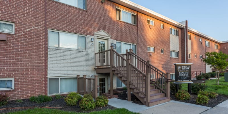 Entrance to the leasing office at Barclay Square Apartments in Baltimore, Maryland