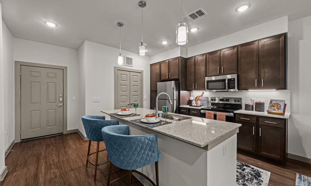 Kitchen with oven at Opal Point at Kyle in Kyle. TX