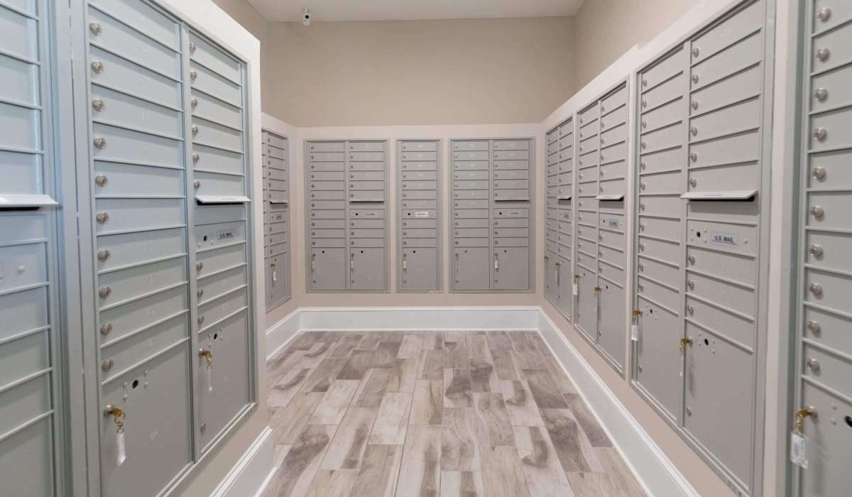 Mail room at Palisades At Hickory Creek in Shelby, North Carolina