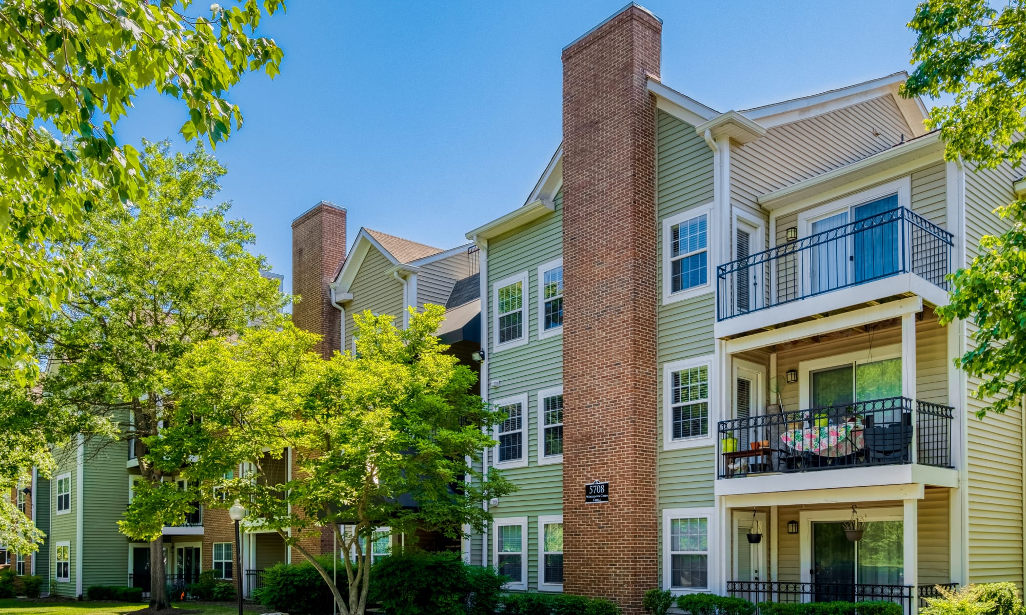 Exterior of apartments at Abbotts Run Apartments in Alexandria, Virginia. 