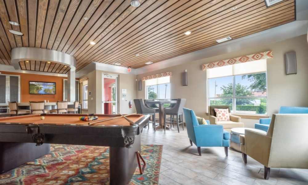 Clubhouse with pool table at Grapevine Station in Grapevine,Texas