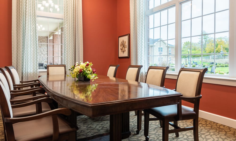 Clubhouse with a kitchen and lots of seating at Randall Residence of Centerville in Centerville, Ohio