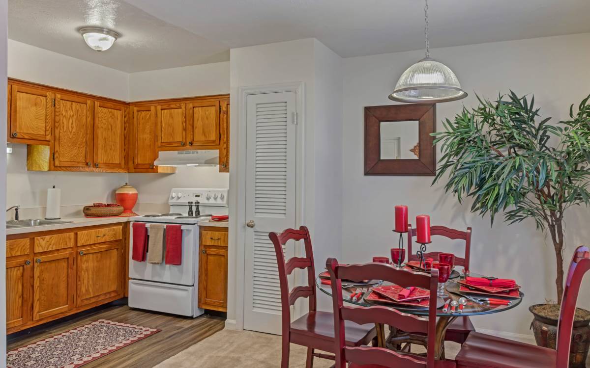 Kitchen area with connecting to Dining area at Carlton Arms Of Winter Park in Winter Park, Florida