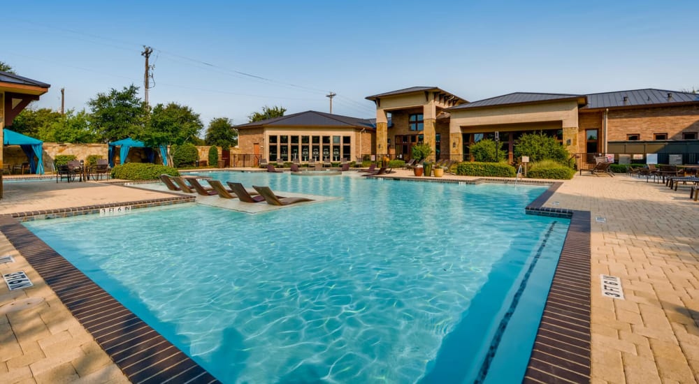 Serene swimming pool closeup at Discovery at Craig Ranch in McKinney, Texas