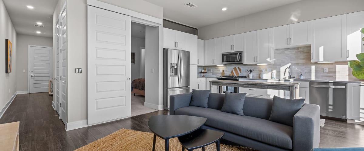 Lining room and Kitchen at The Clark in Austin, Texas