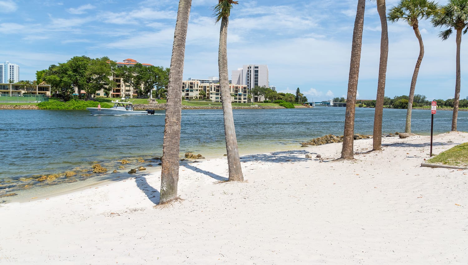 Private intracoastal beach at Sanctuary Cove Apartments in West Palm Beach, Florida