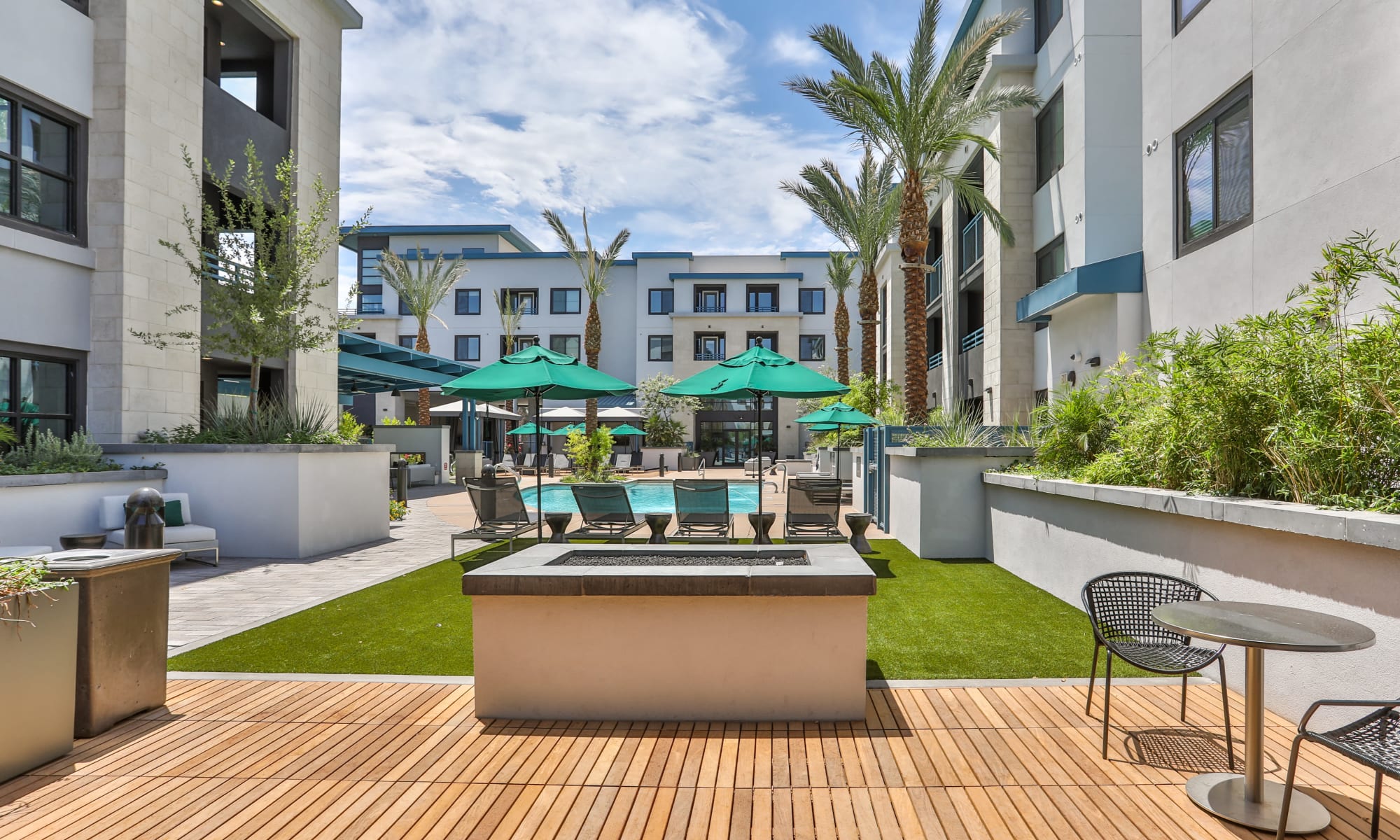 Firepit by pool at Lakeside Drive Apartments in Tempe, Arizona