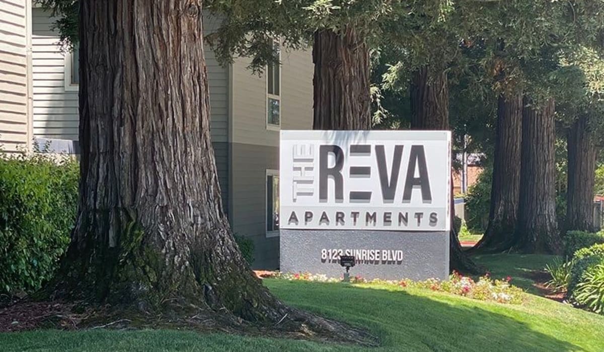 Entrance sign at  The Reva in Citrus Heights, California