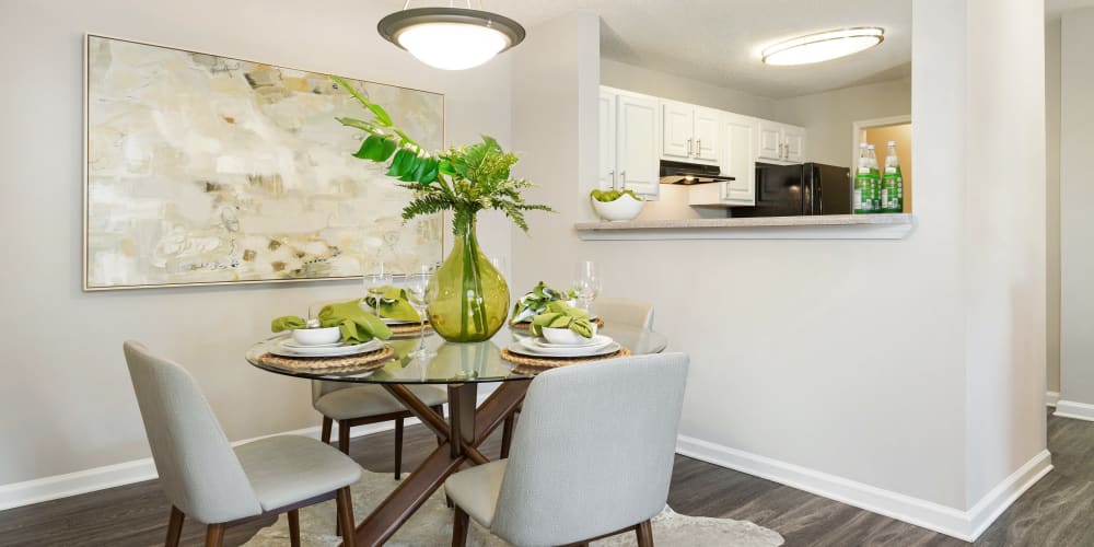 Breakfast nook in model home ready for a meal to be ate here at Belle Vista Apartment Homes in Lithonia, Georgia