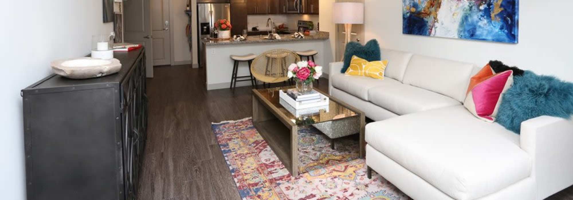 Living room with couch at The Marling in Madison, Wisconsin