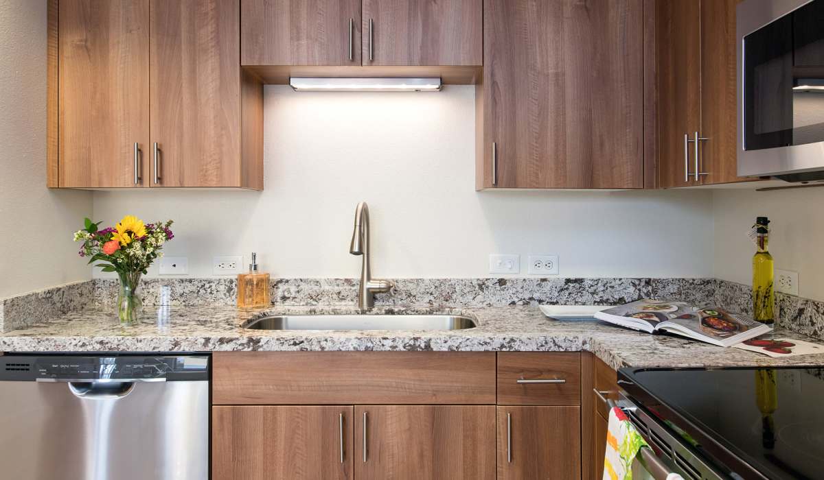 Kitchen with sink and appliances at 1010 Pacific in Santa Cruz, California