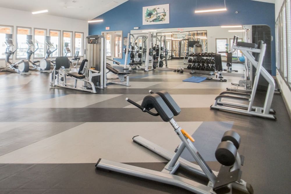 Spacious state of the art fitness center at Biltmore at the Park in Pflugerville, Texas