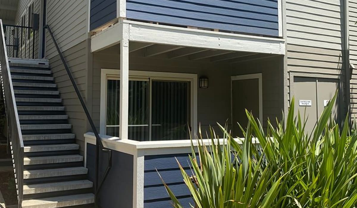 Stairs leading to apartments at The Reva in Citrus Heights, California