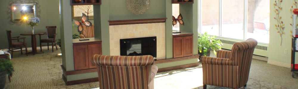 Common area with fireplace at Edgerton Care Center in Edgerton, Wisconsin