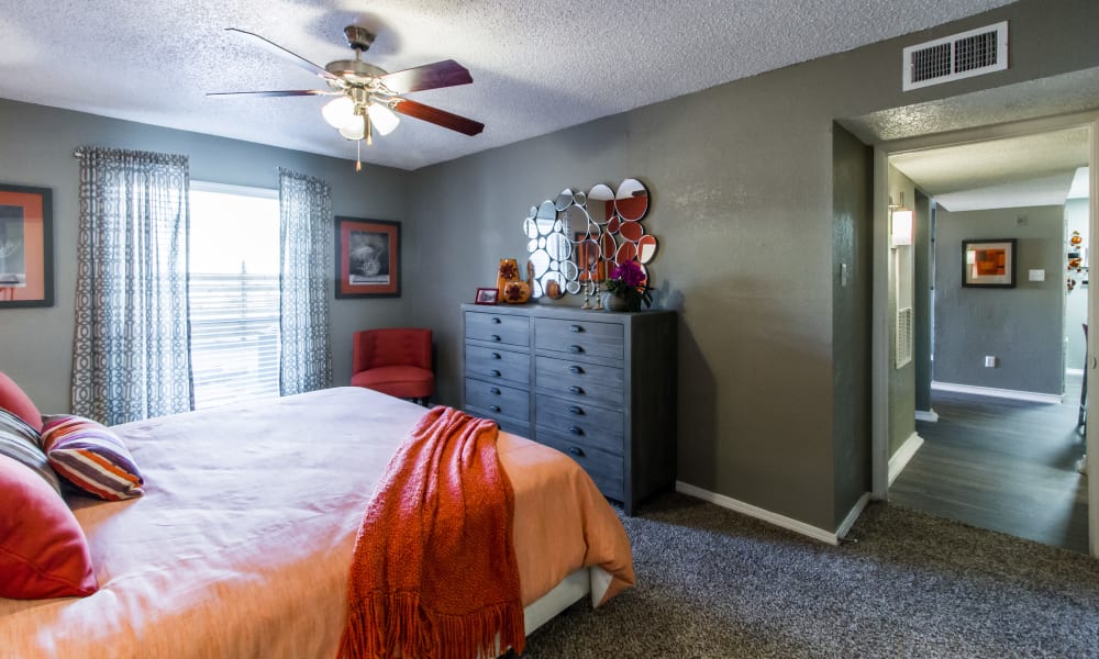 Model bedroom at Sausalito Apartments in College Station, Texas