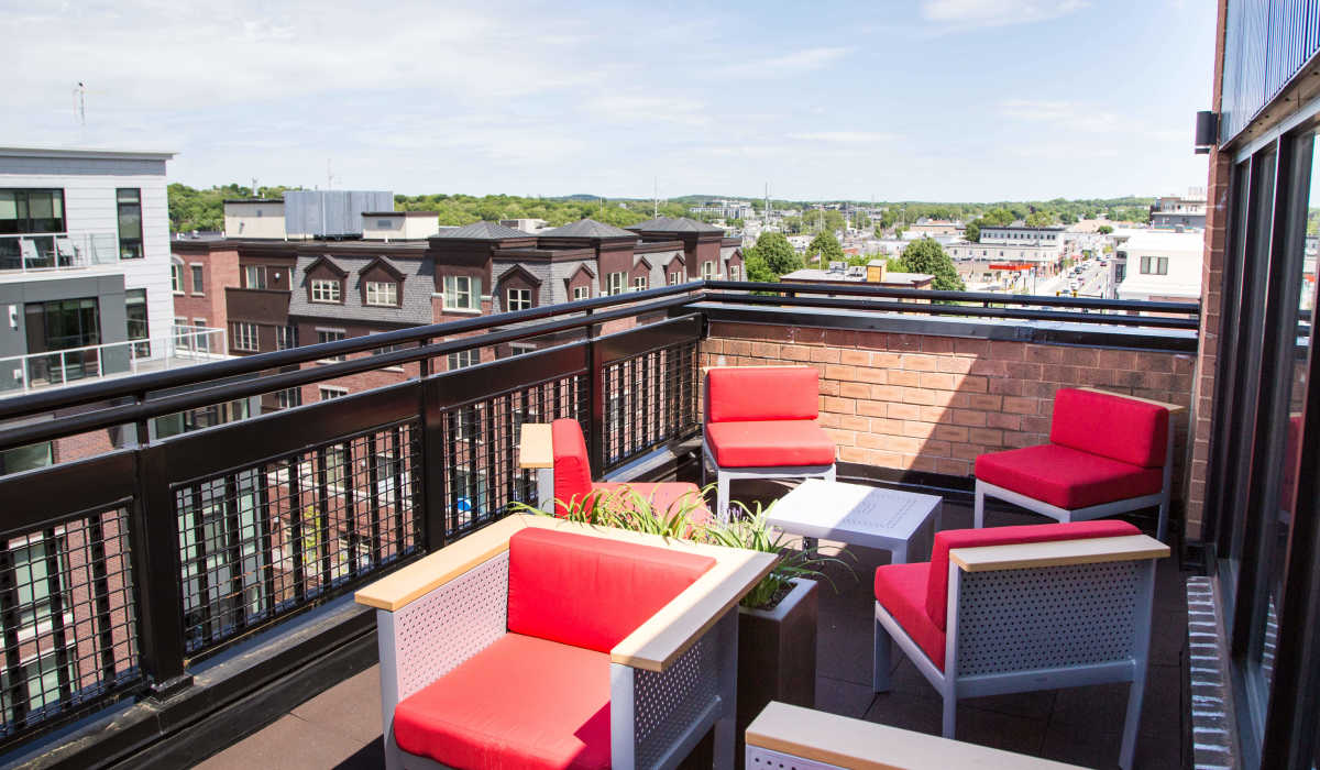 Sky lounge patio with rooftop views at Station 101 in Beverly, Massachusetts
