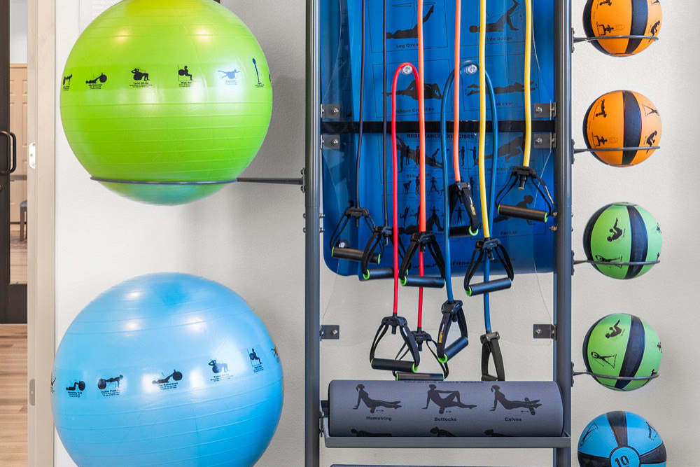 Colorful fitness equipment at Olympus at Arroyo Verde in Tucson, Arizona