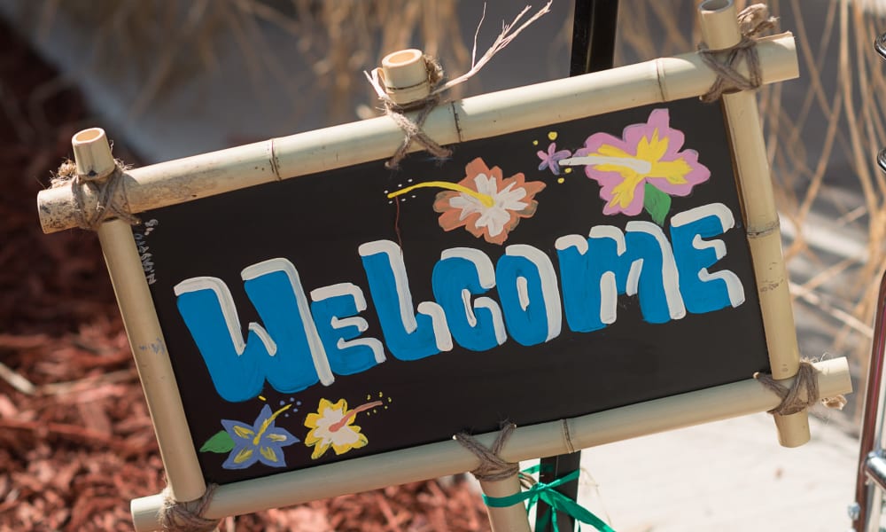 Inviting welcome sign at Keystone Commons in Ludlow, Massachusetts