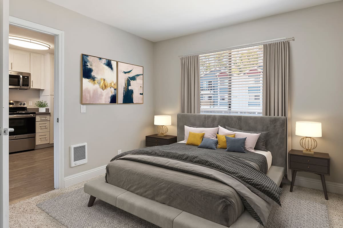 Model bedroom at The Avenue at Carlsbad in Carlsbad, California