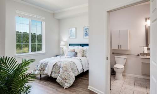 Bedroom with attached bathroom at The Barclay at St. Augustine in St. Augustine, Florida