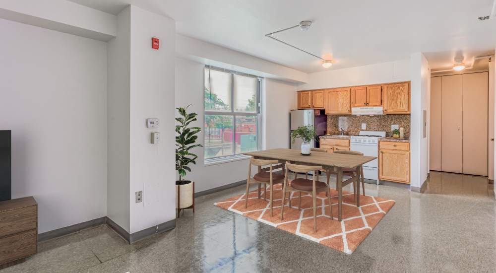 Dining and ktichen area at Guild House East in Philadelphia, Pennsylvania