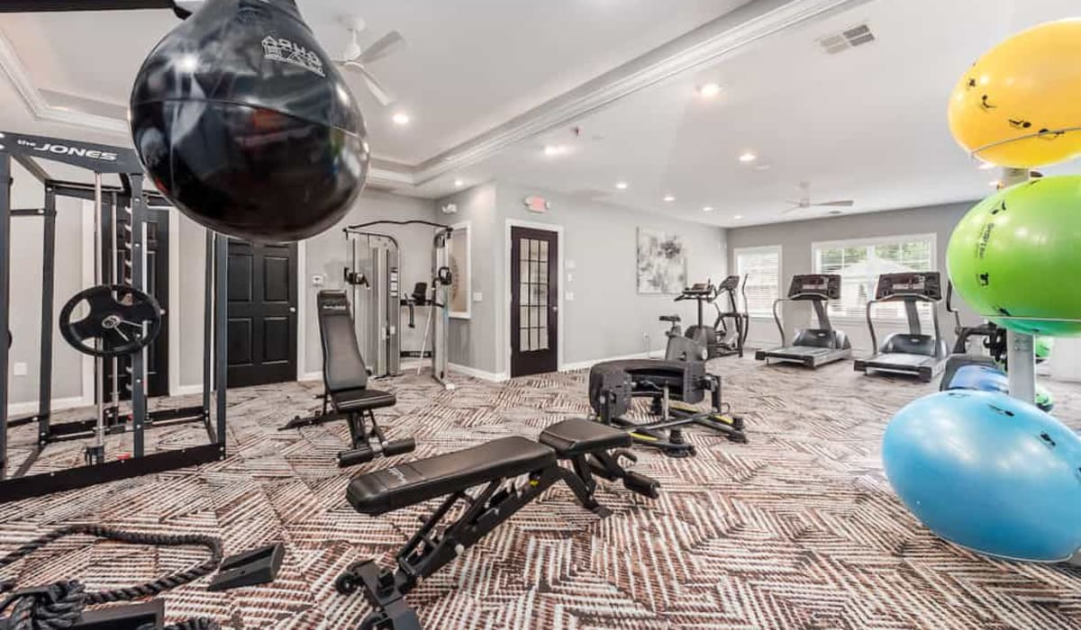 Fitness center with exercise equipment at Albany Landings in Westerville, Ohio