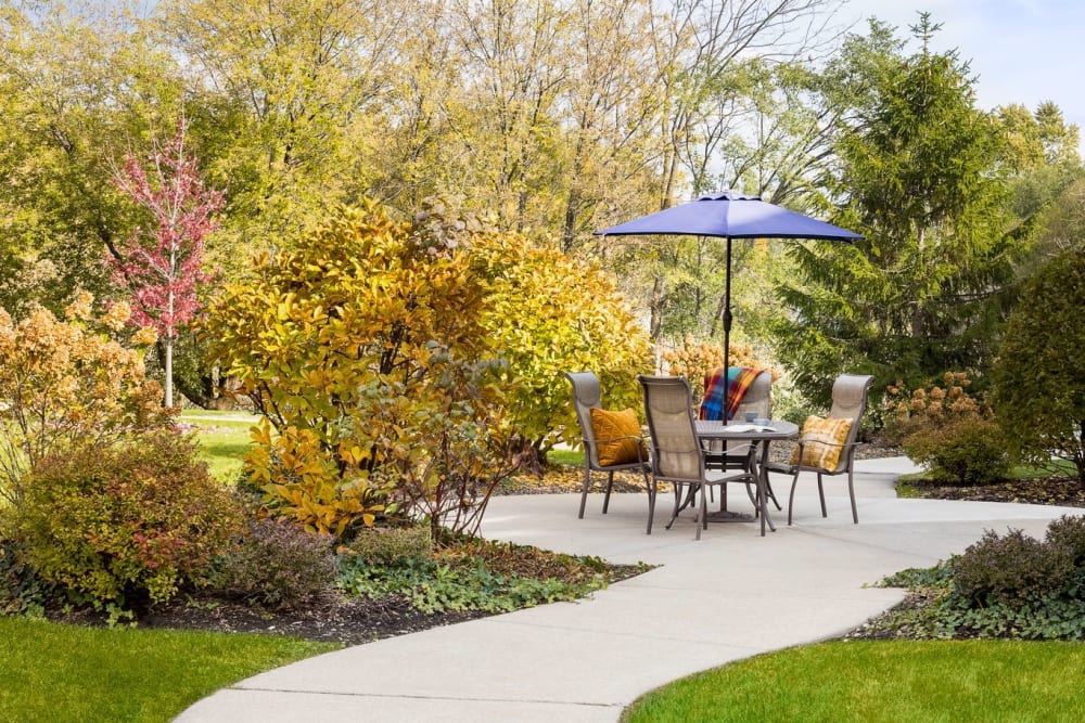 Patio view of the Hanover Place community in Tinley Park, Illinois