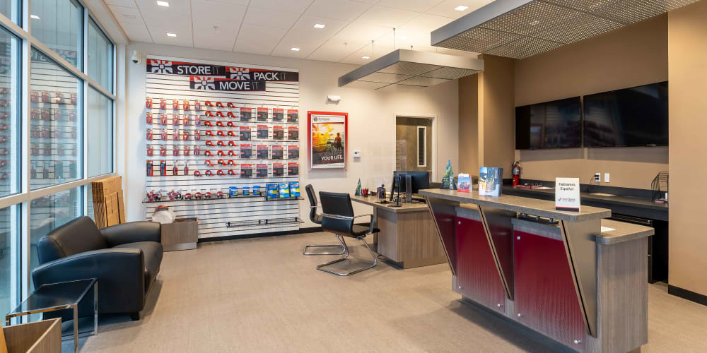 Interior of the leasing office with packing supplies available at StorQuest Express Self Service Storage in Sonora, California
