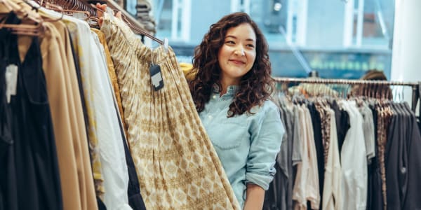 Woman out shopping at a cool local clothing store near Eastgold Westchester in Dobbs Ferry, New York