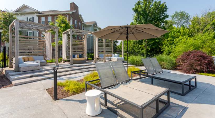Modern outdoor patio area at The Banks at West Fork in Murfreesboro, Tennessee