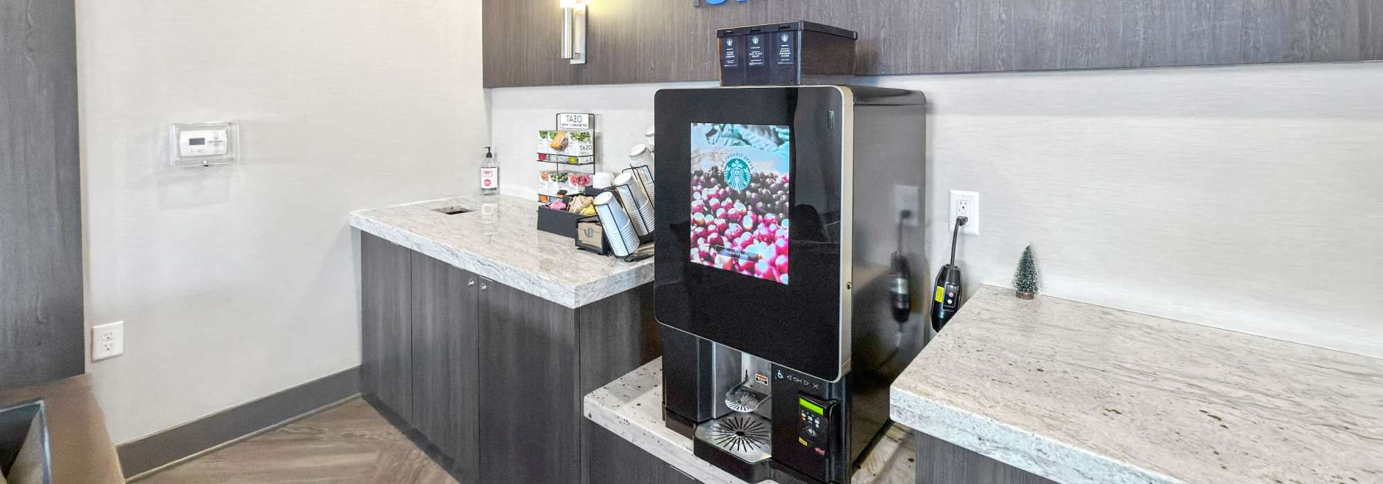 Clubhouse kitchenette with coffee bar at Cityville on 9th in Des Moines, Iowa