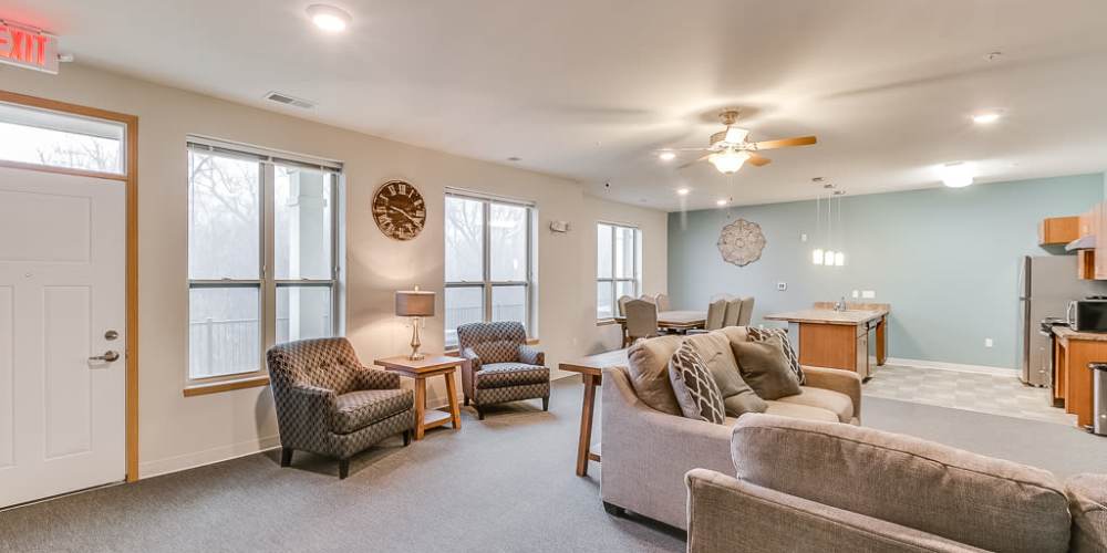 Community room at Fox Crossing Apartments in Burlington, Wisconsin
