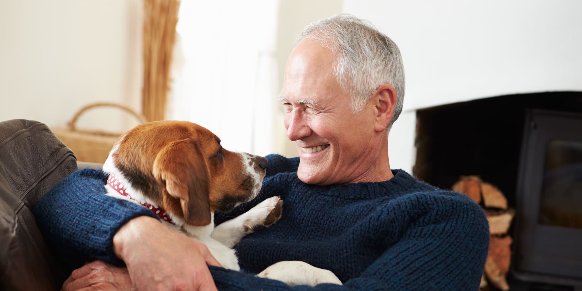 Resident with his dog at Prestonwood Court in Plano, Texas