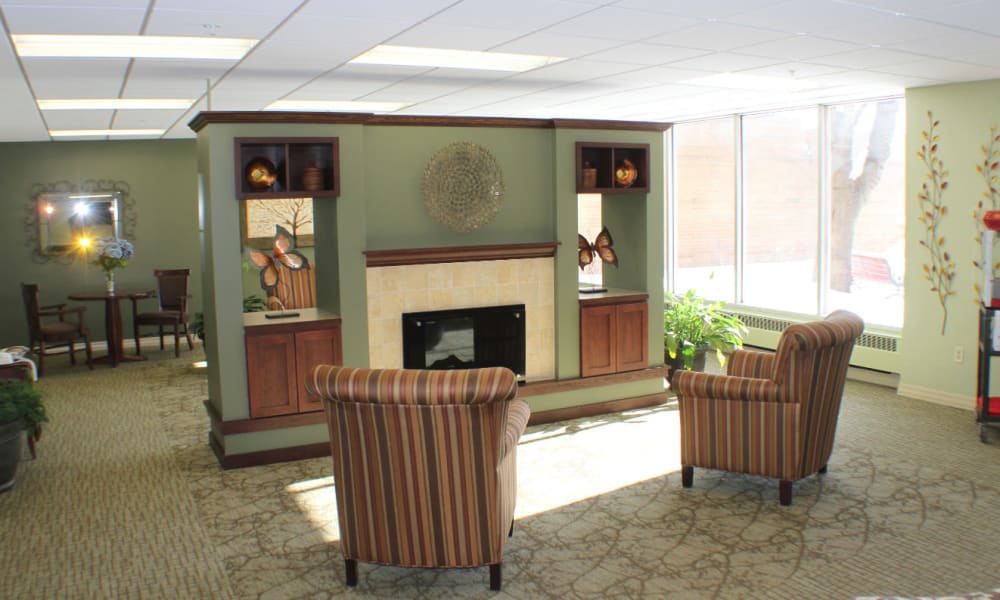 Fireplace common area at Edgerton Care Center in Edgerton, Wisconsin