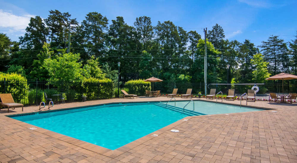 Community pool with lounge chairs at Waverly Place in Louisa, Virginia