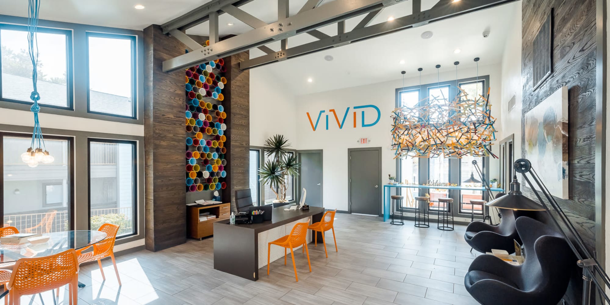 Rendering leasing office at Vivid in San Antonio, Texas