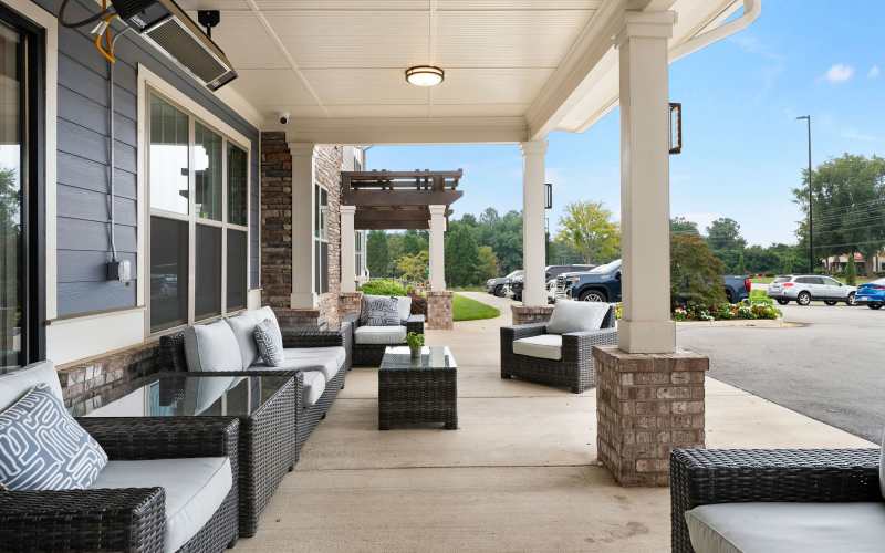 Outdoor seating area at The Barclay at Whiskey Road in Aiken, South Carolina