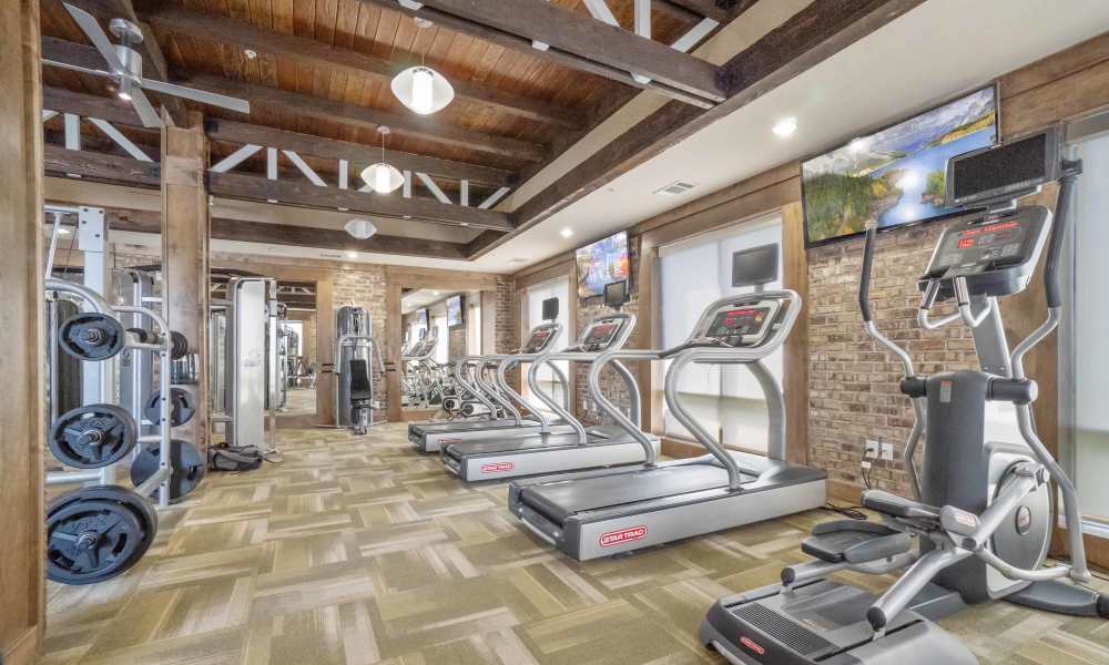 Community fitness center with multiple treadmills at Grapevine Station in Grapevine,Texas