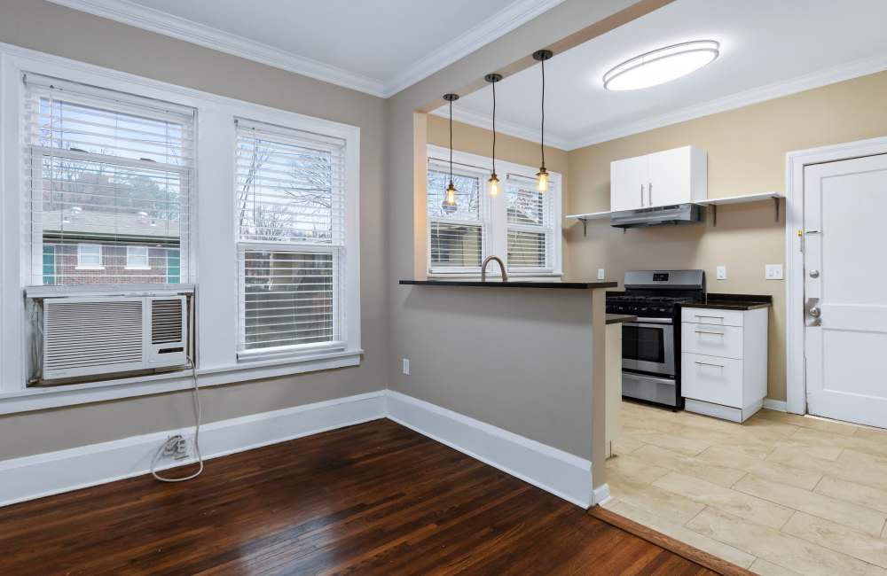 Open-concept of kitchen and living room at Hawthorne Park in Memphis,Tennessee