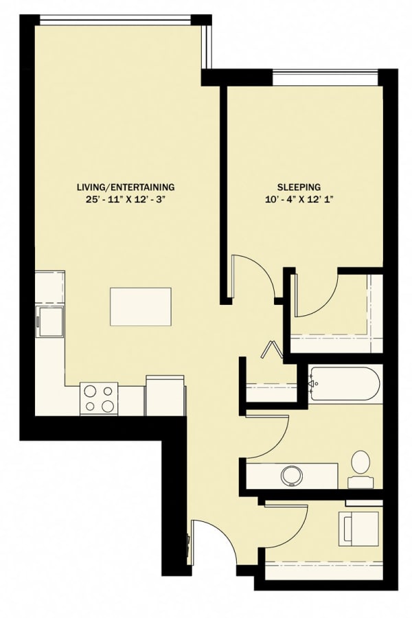 1 Bedroom 1 Bath Income Qualified - B14 Floor Plans