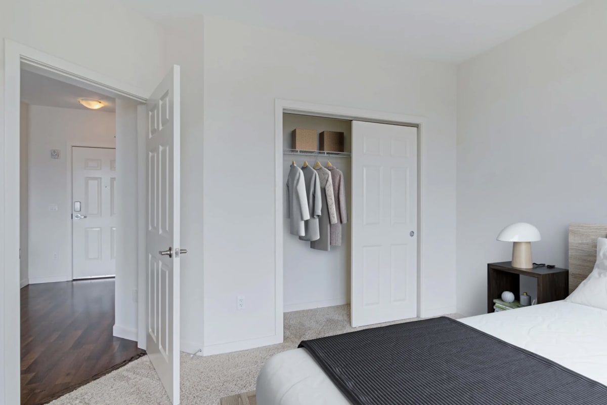 Apartment bedroom at The Key at Yale and Towne in Stamford, Connecticut