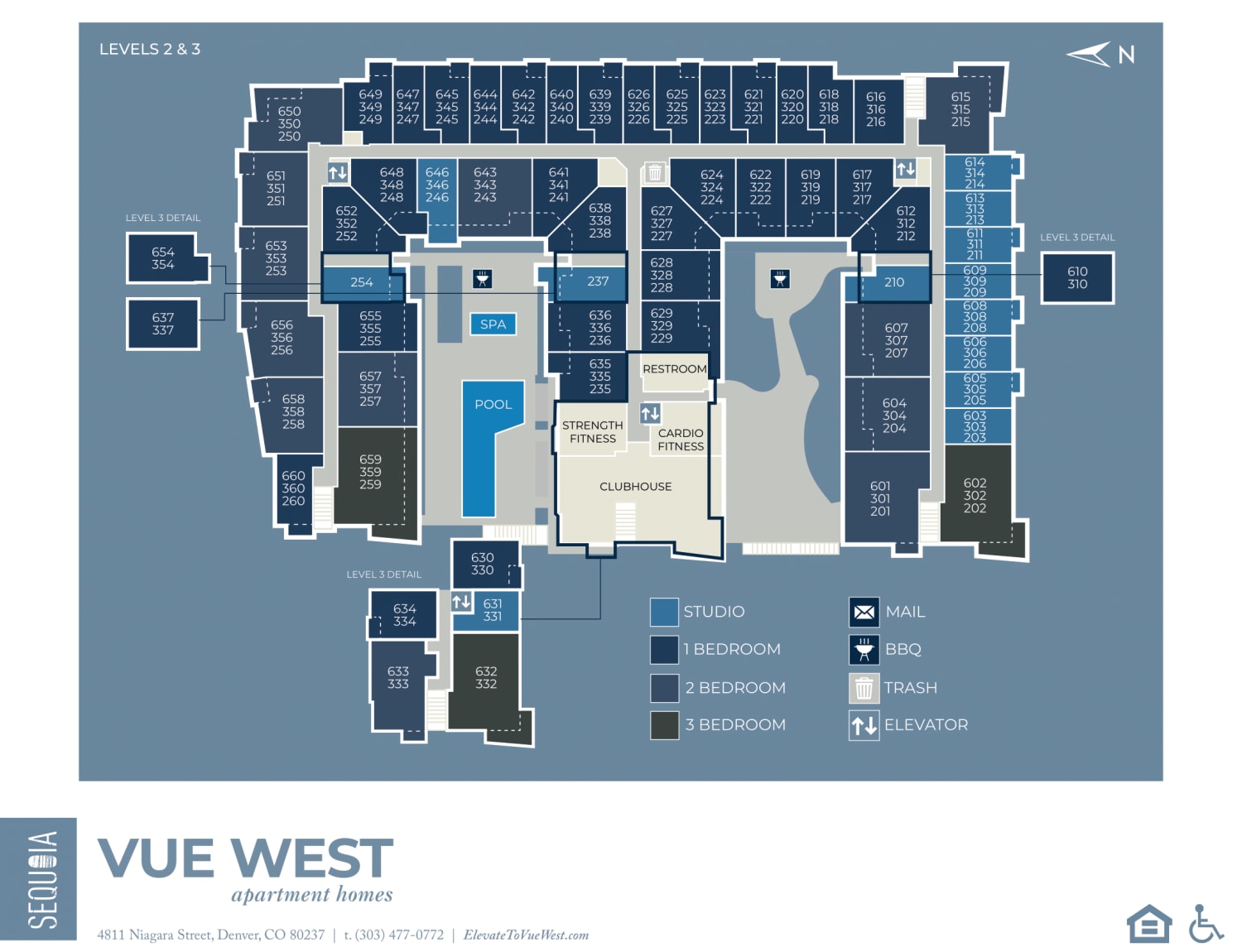 Community site map for Vue West Apartment Homes in Denver, Colorado