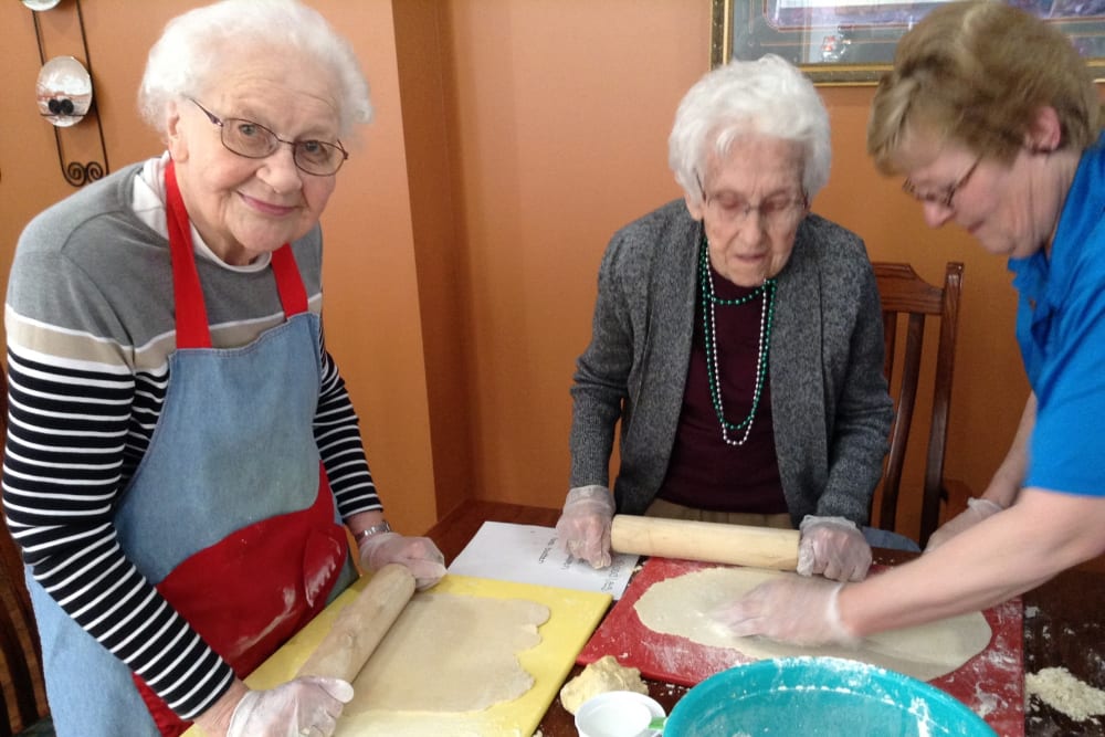 Residents preparing to bake at Clover Ridge Place in Maquoketa, Iowa.