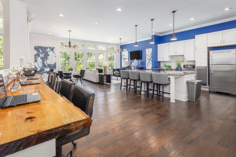 Business center in clubhouse at The District in Charlotte, North Carolina