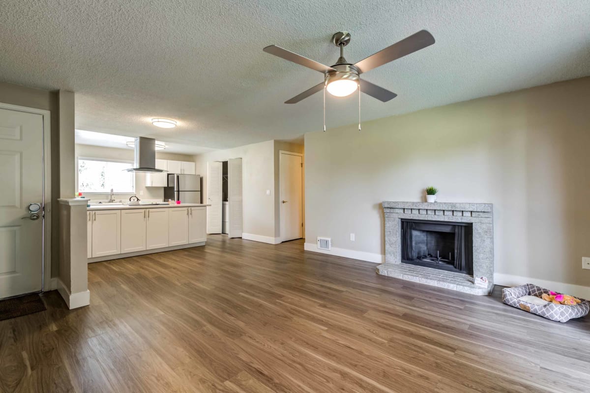 Clean and functional kitchen at Discovery Landing Apartment Homes in Burien, WA