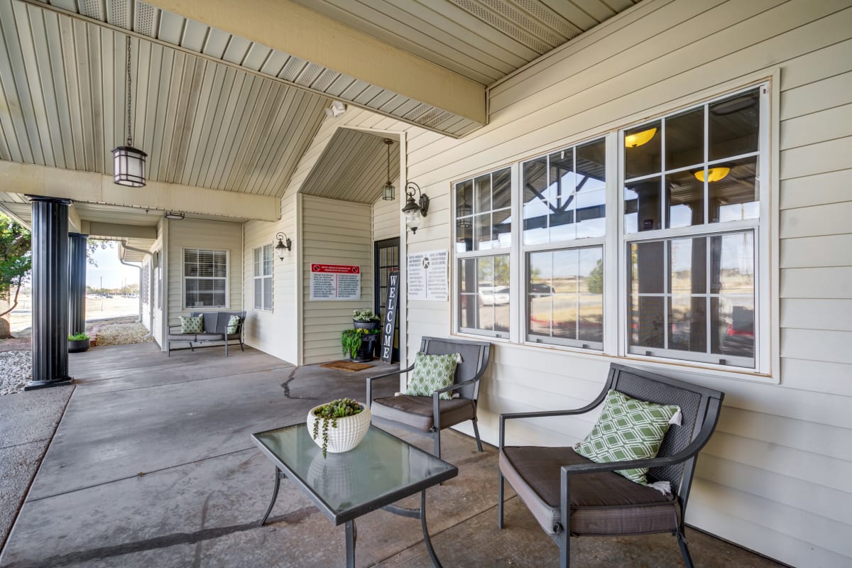 Outdoor patio seating at Marcy Place in Big Spring, Texas