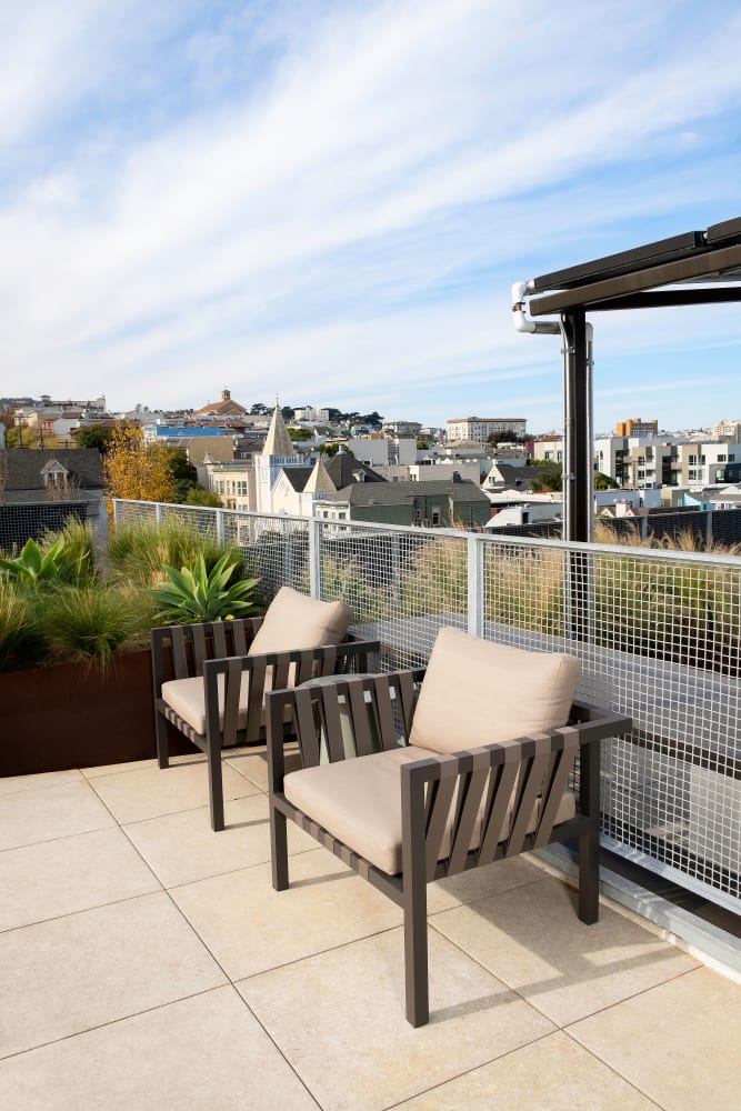 Seating on the rooftop deck at 188 Octavia in San Francisco, California